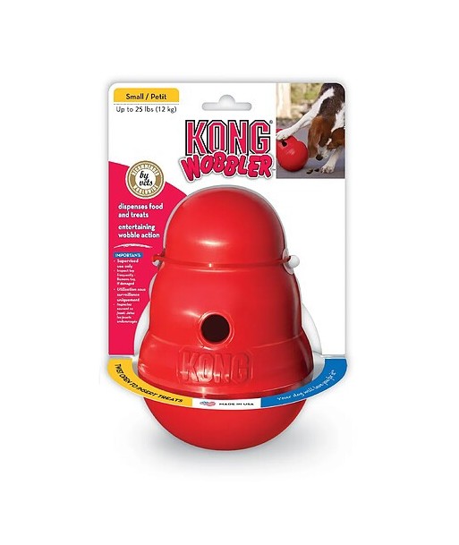 Kong Wobbler est un jouet distributeur de friandises pour chien. Kong Wobbler est un jouet distributeur de friandises pour chien.